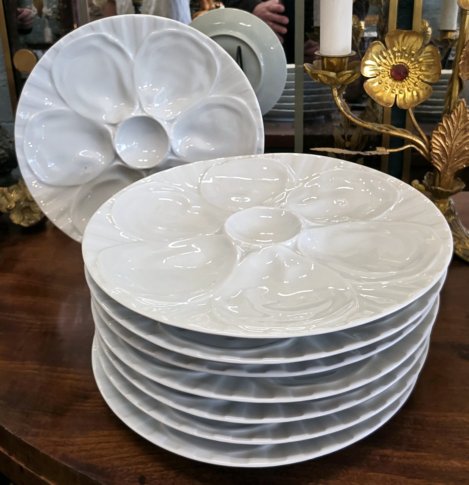 A set of 8 French Oyster Plates